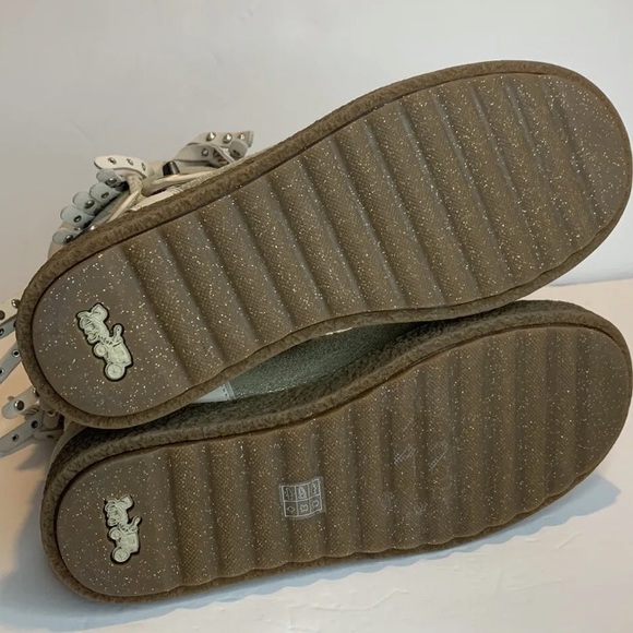 Coach Moccasin Fringe Natural Gold Leather Sheepskin Studded Moto Boots size 5 - Picture 10 of 13